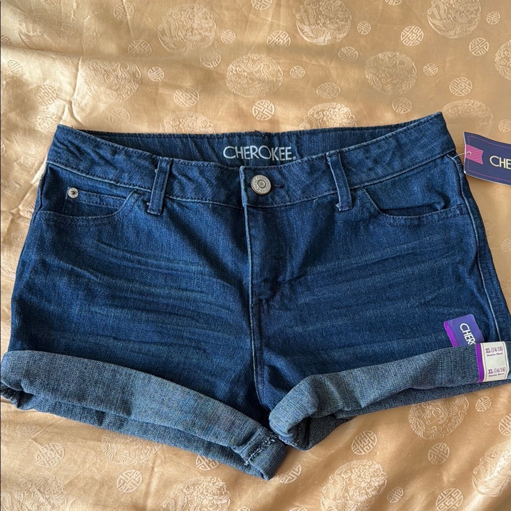 Cherokee Women's Dark Blue Denim Roll-Cuff Shorts